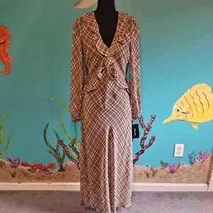 Taylor Brown Plaid Long Sleeve Dress